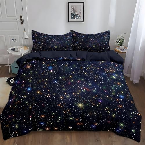 CozyRest Dunkelblau Bettwäsche 100 x 135 cm 2 teilig Kinder Bettbezug mit Reißverschluss, Weltraum-Sternenhimmel und Sternenkunst Muster Wendebettwäsche Set Wendedesign und Kissenbezug