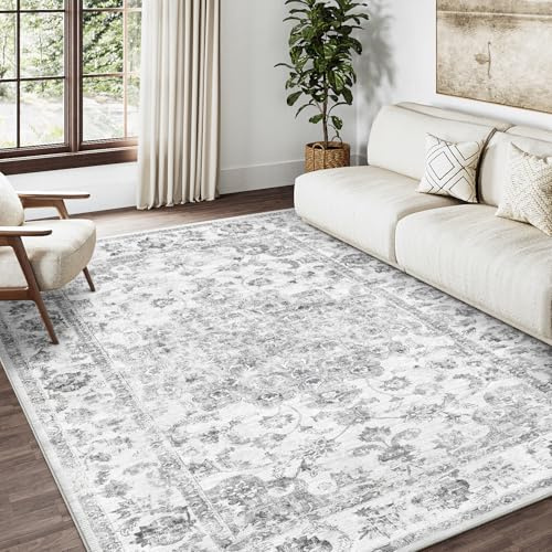 HUGEAR Vintage Teppich Wohnzimmer 140x200cm Grau Waschbar