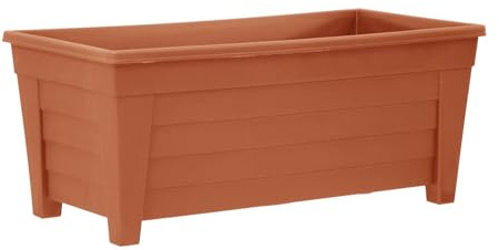 simpa Plastic Trough Garden Planter Pots 55cm Length - BROWN, Single Pot - Suitable for Indoor or Outdoor Use with DIY Drainage Holes.