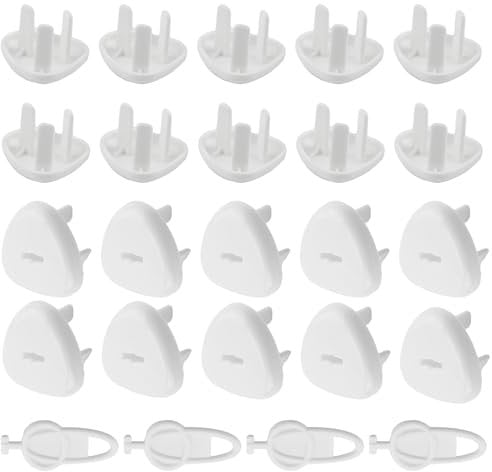 20 Pcs Child Three Hole Plug Socket Covers UK, Baby Safety Socket Cover with 4 Handle, Kids Safety 3 Pin Plug Protection for Switch Covers to Prevent Electric Shock for Home School Indoors (White)