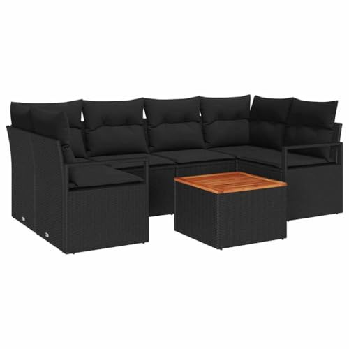 vidaXL Garten-Sofa-Set mit Kissen 7 pcs Schwarz Poly Rattan, Gartenparty Sofa Set, modernes Modul, wetterfestes Mehrteiler, Flexible Außen Sitzgruppe, Terrasse Lounge Kollektion