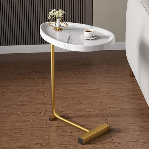 C-förmiger Beistelltisch, Couchtische for Unterschieben, Holzplatte und Metallrahmen, Einfache Montage, for Schlafzimmer und Wohnzimmer(White G)