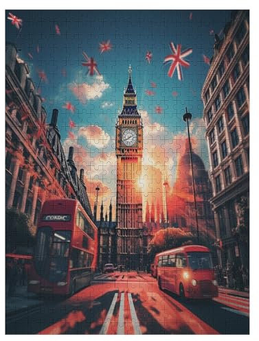 Londoner Stadtbild 500 Teile Holzpuzzle,einzigartiges Puzzle, Geschenk Für Erwachsene,Familienspiel,Herausforderungsaktivität,55×41cm