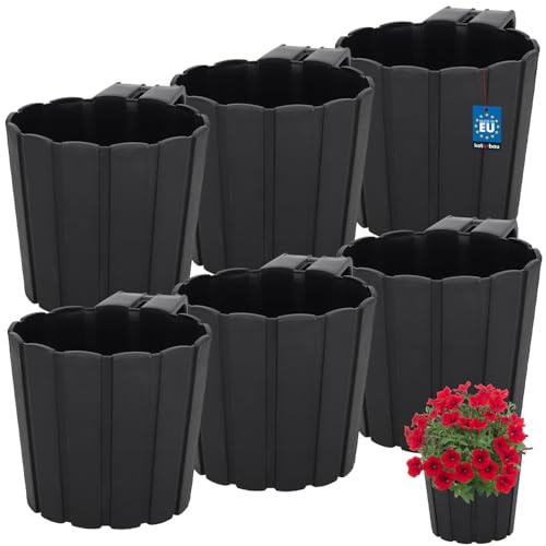 KOTARBAU® Blumenkasten für Balkon ⌀ 15 cm, Balkonkasten mit Halterung | Blumenkasten für Balkongeländer, Balkon Pflanzkasten rund, 13 cm hoch, Balkonkästen aus Kunststoff, Anthrazit, 6er Set