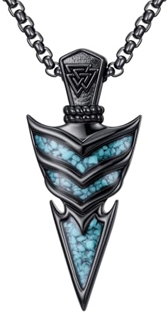 YEESIA Schwarze Wikinger-Pfeil-Halskette für Damen und Herren, 925er Sterlingsilber, türkisfarbener Pfeil-Anhänger, nordischer heidnischer Schmuck, Geschenk für Damen und Herren