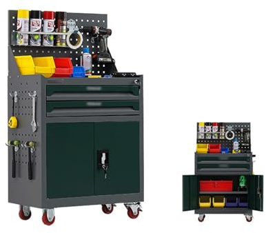 2-Drawer High Capacity Rolling Tool Chest, Removable Cabinet Storage Box with Wheels and Lock for Mechanical Workshops Automotive tools(Green)