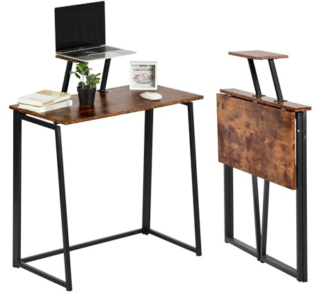 FurnitureR Scrivania per computer pieghevole, stile industriale, mensola a schermo rialzato, compatto, facile da piegare e spostare, ideale per soggiorno o spazio ridotto, 80 x 40 x 74 cm