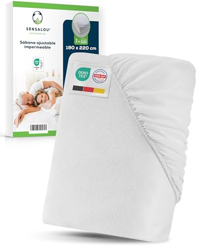Sensalou Spannbettlaken Wasserdicht 180x220 cm – Matratzenschutz für Doppelbett & Kingsize – Inkontinenz Spannbetttuch mit Gummizug – Waschbar bei 95 °C – Atmungsaktiv für Matratzen bis 25 cm Höhe