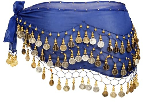DvBCNMe Bauchtanz Hüfttuch Gürtel Damen mit 90+ Münzen Bauch Tanz Kostüm Gürtel Rock Belly Dance Tanztuch Orientalischen Tanz Accessoires für Aufführungen Partys, Chiffon, 140 cm Lang