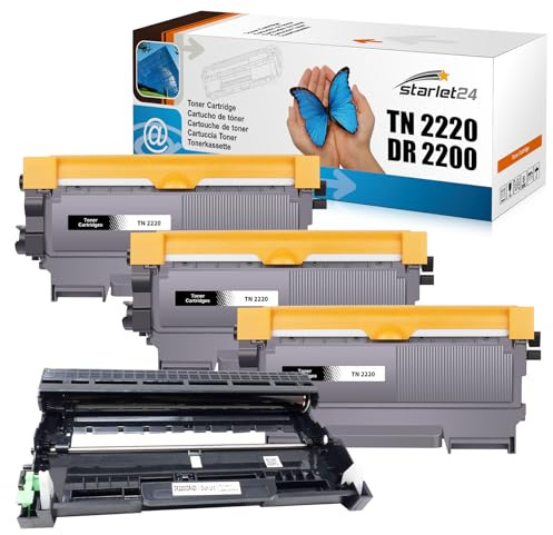 Starlet24 3X Toner + 1x Bildtrommel kompatibel zu Brother TN2220 DR2200 | für DCP-7055 DCP-7060D MFC-7360N MFC-7460DN 7860DW HL-2130 HL-2240 HL-2240D HL-2250DN HL-2270DW FAX-2840 FAX-2940