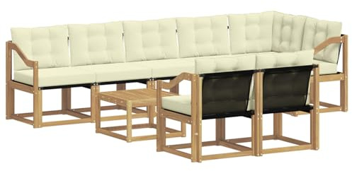 vidaXL Outdoor-Sofagarnitur mit Kissen 9 pcs Weiß und Creme, Gartenlounge, modernes Sofa für draußen, bequemes Terrassenmöbel, stylisches Sitzset