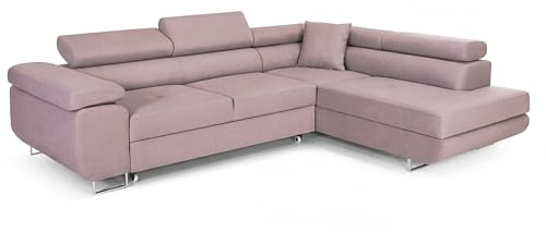 COMFORTINO FURNITURE Ecksofa mit Schlaffunktion PASTI L-Form, Sofa Couch mit Bettkasten, 3-Sitzer Eckcouch, Schlafsofa für Wohnzimmer, Big Sofa Couch mit Schlaffunktion (Altrosa, Ottomane Rechts)