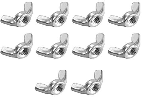 sourcing map M6 Wing Nuts, Stainless Steel 201 Fasteners Parts Hurrican Screws Hand Twist Tighten Ear Butterfly Nut, 10pcs
