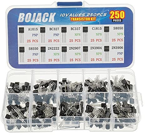 BOJACK 10 Values 250 Pcs A1015 BC327 BC337 C1815 S8050 S8550 2N2222 2N2907 2N3904 2N3906 PNP NPN Power General Purpose Transistors Assortment Kit