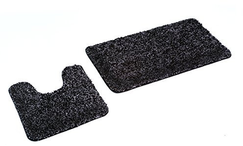 Badematte Set | schwarz | Microfaser | mit Ausschnitt | super weich | Bahama | 2 teilig | rutschfest | WC-Vorleger 50 x 50 cm | Badvorleger 50 x 90 cm | Badteppich | Teppich | Bad | Badezimmer