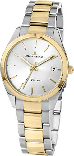 JACQUES LEMANS Damenuhr La Passion Edelstahlband massiv Edelstahl ip-Gold/Bicolor 1-2084F