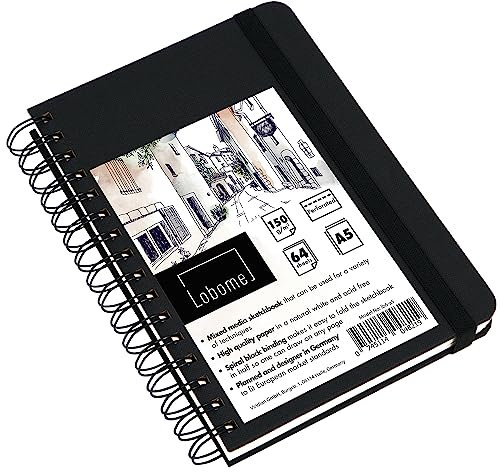 Lobome Skizzenbuch A5 | 64 Blatt Mixed Media Sketchbook | Zeichenbuch mit 150gsm Weißem Papier und Spiralbindung