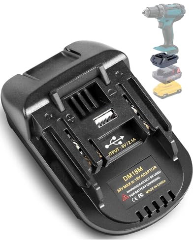 TPDL DM18M Adaptateur de batterie pour outil de batterie Makita, 18 V, adaptateur TPDL avec port USB, conversion avec batterie Dewalt 20 V et pour batterie Milwaukee M18 18 V vers outil Makita, (radio