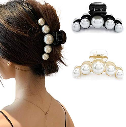 Runmi Lot de 2 pinces à cheveux noires avec perles pour femme et fille (A)