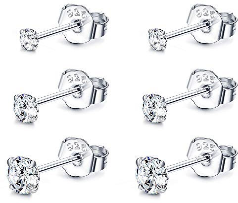 Sllaiss 3 Paare Sets with Österreich Zirconia Ohrstecker 925 Sterling Silber Ohrringe Set für Frauen Klein Runden Zirkonia Ohrstecker 2 3 4MM