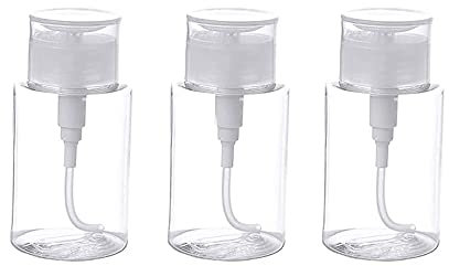 Imirootree 3 Pcs 200ml Push Down Pump Bottle Clear Empty Cosmetic Bottle Container Down Lockable Pump Dispenser Bottle with Flip Top Cap, for Nail Polish and Makeup Remover