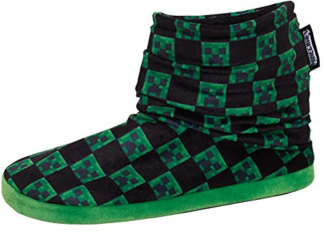 Minecraft Boys Slipper Boots Kids Creeper Gamer Fleece Lined Slippers for Gamers House Shoes Black/Green 11 UK Child