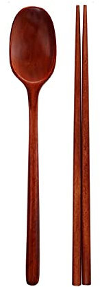 Juego de 2 cucharas lacadas grandes y palillos de madera con cuchara y palillos para mezclar