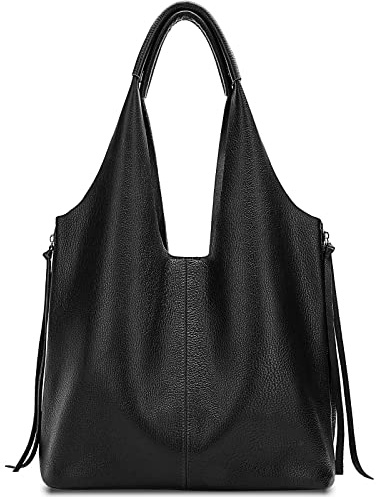 Blofinche Hobo-Handtasche aus echtem Leder, große Handtasche, Umhängetasche, weicher Designer-Stil für Damen, Schwarz A, 17inch