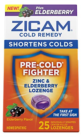 Zicam Cold Remedy Zinc Lozenges, Elderberry Flavor, Homeopathic, Soothes Sore Throat and Coughs, Cold Shortening Medicine, Shortens Cold Duration, 25 Count