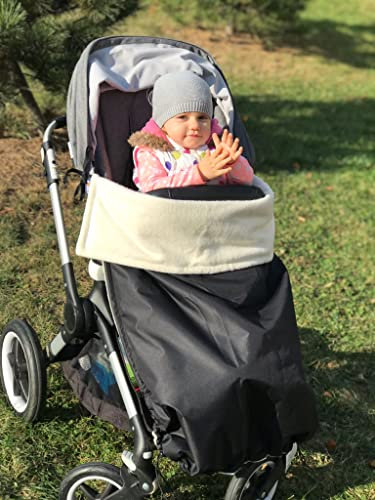 Wasserdichte, warme Decke für den Kinderwagen, Buggy, Jogger (Schwarz/Bio-Baumwolle)