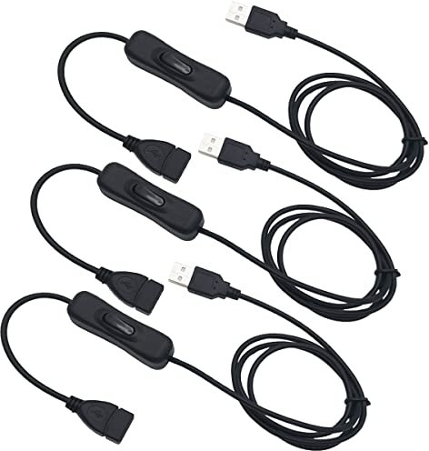 CESFONJER 3 pcs Cable de extensión USB con interruptor de encendido/apagado, compatible con grabadora de conducción, lámpara de escritorio LED, ventilador USB, tiras de LED (1M,negro)