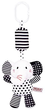 Baby Kinderwagen Spielzeug, Baby Krippe Windspiel Plüschtier Hänge Rassel Baby Schwarz Weiß Plüsch Hängende Spielzeug Elefant Panda Kinderbett Toy für Baby Neugeborene Kinderbett Wiege Autositz