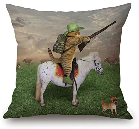 Solekla Dekorativer Kissenbezug für Katze, Cowboy mit einem Gewehr, reitet ein Pferd, dekorative Kissenbezug, Heimdekoration, quadratisch, 45,7 x 45,7 cm