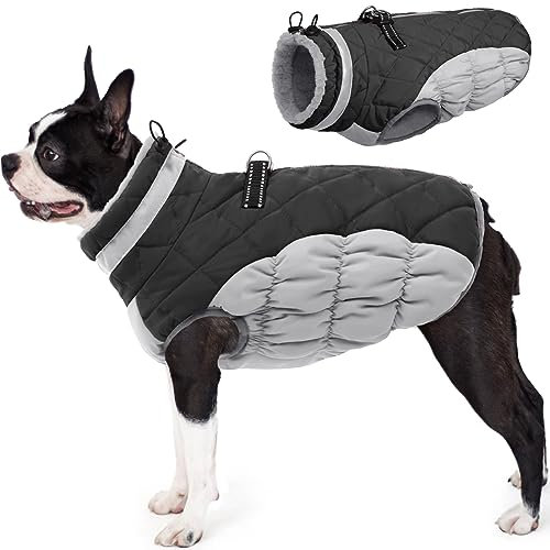 AOFITEE Hundemantel für Mittelgroße Hunde, Warme Hundewinterjacke mit Eingebautem Geschirr, Reflektierender Hundemantel Schneeanzug für den Winter, wasserdichte Hunde-Pufferjacke für Boston Terrier