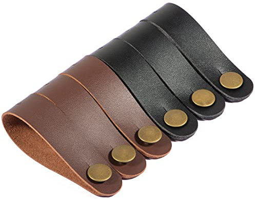 Dulphee Guitar Strap Button, [6Pack] Leather Headstock Adapter Tie Guitar Neck Strap Link for Acoustic Guitar, Classic Guitar, Black and Chocolate, Regular