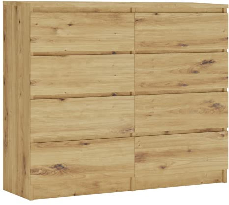 3E 3xE living.com Commode 120 cm, avec 8 tiroirs, Couleur : Chêne Artisan, D : L : 120 cm x P : 39 cm x H : 102 cm