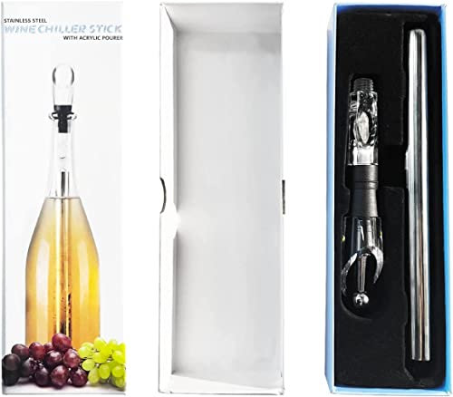 RZXBB Edelstahl Flaschen Weinkhlstab,Weinkühlstab,Sektkühler,FlaschenküHler,Weinkühlstab Ideales Wein Zubehör,Weinkühler Set Mit Weinkorken,Bar Geschenk Frauen Männer, Rot- Weißwein Geschenkset