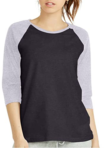 Damen-Baseball-T-Shirt mit 3/4-Ärmeln, Raglan-Shirt, Trikot, Viertelärmel, T-Shirt, Anthrazit/Lt.Grey, Klein