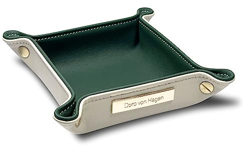 Doro von Hagen® Echt Leder Designer Schlüsselschale/Kleiner Taschenleerer 14x14cm, aussen Creme, innen Forest/Royal Grün. Handgefertigt in unserem Atelier