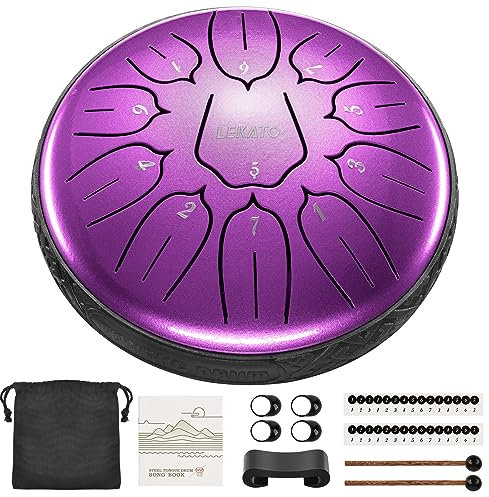 LEKATO Steel Tongue Drum à 6 Pouce 11 Notes Ré(D) Majeur, Steel Handpan Mini Tambour à Langue pour Débutant, Idéal Pour Méditation, Yoga, Education Musicale, Violet Nacré