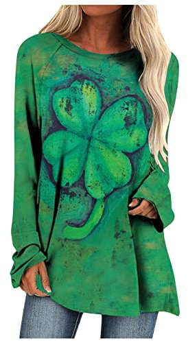 HOOUDO Tunika Damen Langarm Print Großes, lockeres Rundhals-Langarm-T-Shirt-Oberteil Top Spitze Schwarz (J, XXL)
