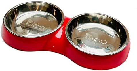 Design Futternapf für Katzen mit Edelstahleinsätzen (2 x 220ml) - rot glänzend