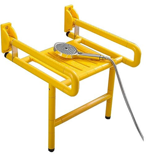 EEUK Duschsitz mit armlehnen klappbar wandmontage, Duschsitz wandmontage duschklappsitz klappsitz dusche bis 300kg Badezimmerhocker aus Edelstahl für Schwangere, Senioren, Behindert(Color:Yellow)
