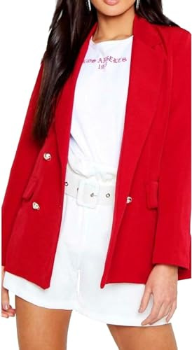 Womens Gold Button Double Breasted Duster Coat Office Formal Blazer Ladies Long Sleeve Jacket Winter Fashion Front Pocketed Duster Coat Jacket UK 8-14