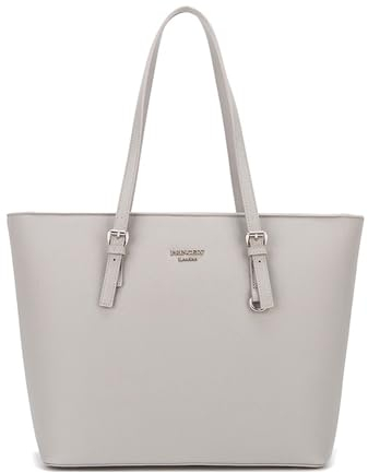 Princely London Shopper Beverly - Premium Handtasche Damen - Geräumige Shopper-Tasche mit Reißverschluss & Innenfächern ((L) Kreidegrau, L)