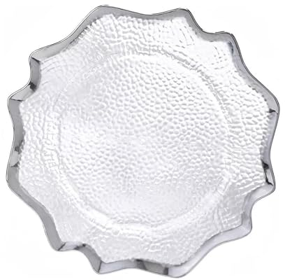 XL Teller aus transparentem Glas 33 cm mit Silberrand (4), 6x Glasteller mit Rand Extra Groß, Platzteller Dekoteller Servierteller für Hochzeiten, Taufen, Geburtstage, Weihnachten & Partys, Mehrweg