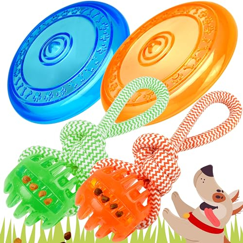 rootsnoot Frisbee FÜR Hunde | weich und super stabil | schwimmfähig | besonders Zahn - schonend | SCHADSTOFF FREI (Super Spar Set 2X Frisbee, 2X Ball)