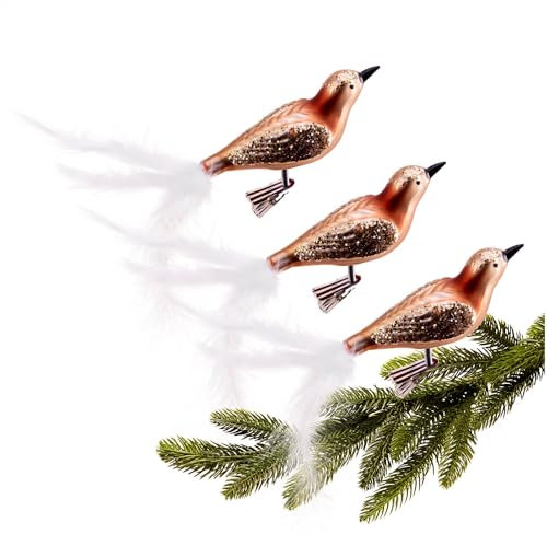 com-four® 3X Vogel auf Clip - glänzende Vögel mit Langen, weißen Schwanzfedern - Zierschmuck für die Wohnung - Raumdeko mit kleinen Pailletten