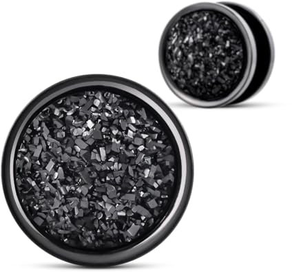 COOEAR Schraube zurück Ohr Tunnel, Edelstahl Schwarze Kristall Stecker Piercing Expander Messgerät Ohrringe 1/2.