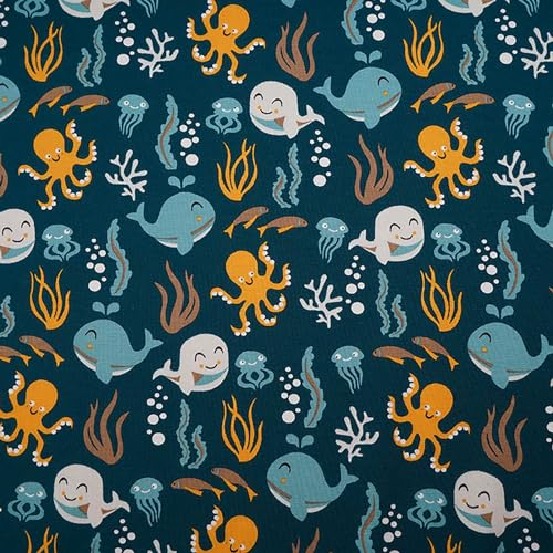 Bio Organic Baumwoll-Jersey Unter dem Meer Kinderstoff 0,5x1,65m Jersey-Stoff Meterware